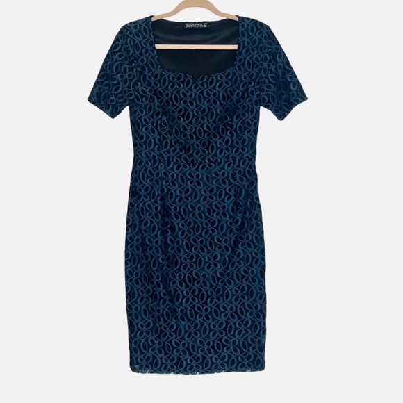 Asos Sugarhill Boutique Blue With Black Lace Overlay Dress Women’s Size 6
